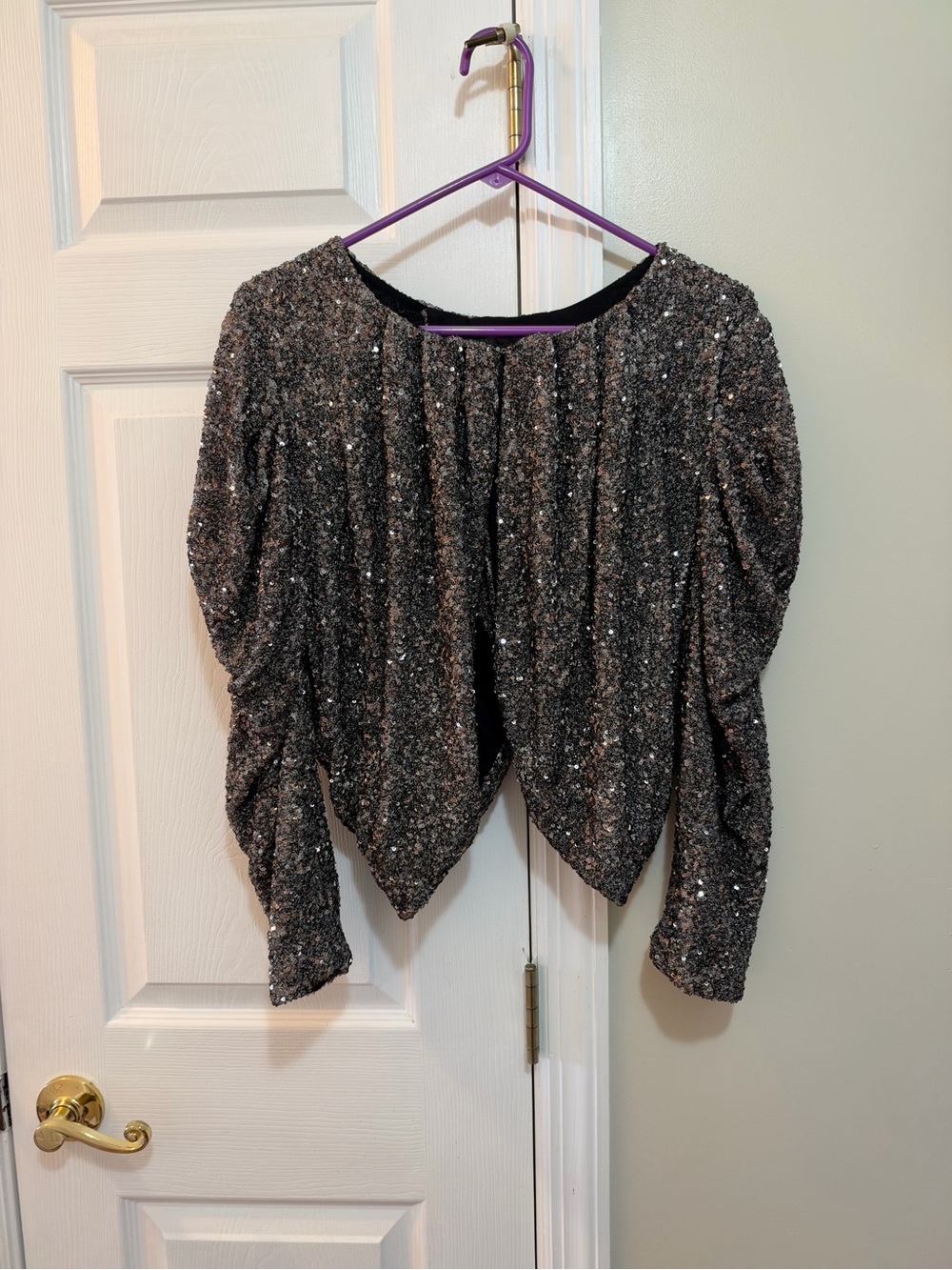 White House Black Market Gunmetal Sequin Draped Shrug - Picture 1 of 6